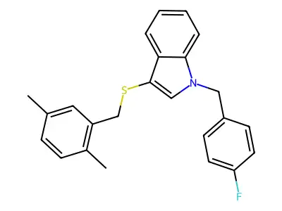 3-((2,5-dimethylbenzyl)thio)-1-(4-fluorobenzyl)-1H-indole structure