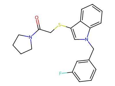 2-[1-[(3-Fluorophenyl)methyl]indol-3-yl]sulfanyl-1-pyrrolidin-1-ylethanone structure