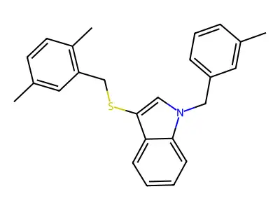 3-((2,5-dimethylbenzyl)thio)-1-(3-methylbenzyl)-1H-indole structure