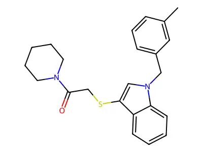 2-[1-[(3-Methylphenyl)methyl]indol-3-yl]sulfanyl-1-piperidin-1-ylethanone structure