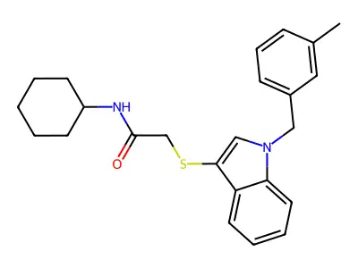 N-cyclohexyl-2-((1-(3-methylbenzyl)-1H-indol-3-yl)thio)acetamide structure