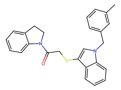 1-(indolin-1-yl)-2-((1-(3-methylbenzyl)-1H-indol-3-yl)thio)ethanone structure