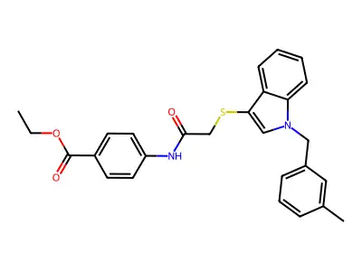 Ethyl 4-[[2-[1-[(3-methylphenyl)methyl]indol-3-yl]sulfanylacetyl]amino]benzoate structure