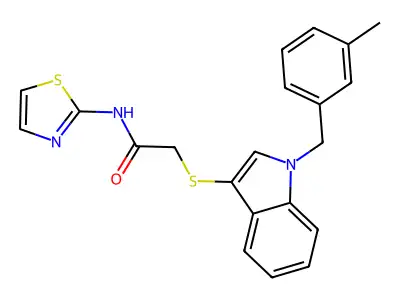 2-((1-(3-methylbenzyl)-1H-indol-3-yl)thio)-N-(thiazol-2-yl)acetamide structure