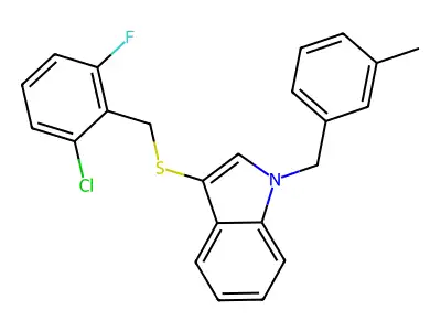 3-((2-chloro-6-fluorobenzyl)thio)-1-(3-methylbenzyl)-1H-indole structure