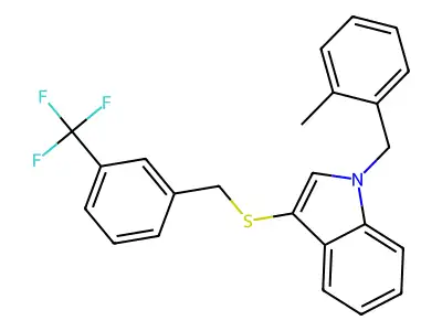1-(2-methylbenzyl)-3-((3-(trifluoromethyl)benzyl)thio)-1H-indole structure