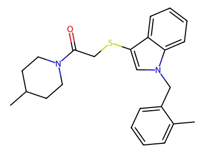 2-((1-(2-methylbenzyl)-1H-indol-3-yl)thio)-1-(4-methylpiperidin-1-yl)ethanone structure