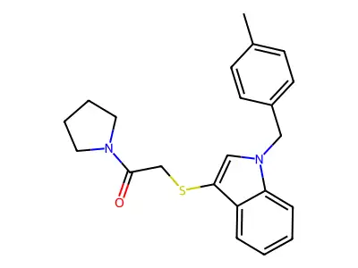 2-((1-(4-methylbenzyl)-1H-indol-3-yl)thio)-1-(pyrrolidin-1-yl)ethanone structure