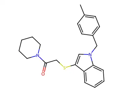 2-((1-(4-methylbenzyl)-1H-indol-3-yl)thio)-1-(piperidin-1-yl)ethanone structure