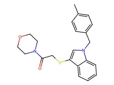 2-((1-(4-methylbenzyl)-1H-indol-3-yl)thio)-1-morpholinoethanone structure