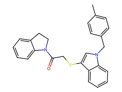 1-(indolin-1-yl)-2-((1-(4-methylbenzyl)-1H-indol-3-yl)thio)ethanone structure