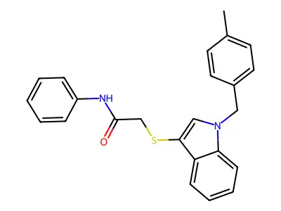 2-((1-(4-methylbenzyl)-1H-indol-3-yl)thio)-N-phenylacetamide structure
