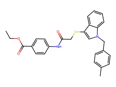 Ethyl 4-[[2-[1-[(4-methylphenyl)methyl]indol-3-yl]sulfanylacetyl]amino]benzoate structure