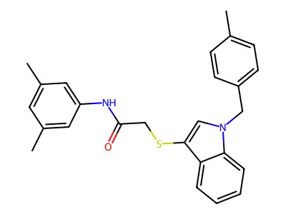 N-(3,5-dimethylphenyl)-2-[1-[(4-methylphenyl)methyl]indol-3-yl]sulfanylacetamide structure
