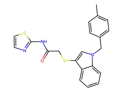 2-((1-(4-methylbenzyl)-1H-indol-3-yl)thio)-N-(thiazol-2-yl)acetamide structure