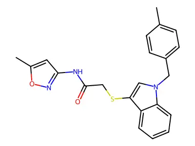 2-((1-(4-methylbenzyl)-1H-indol-3-yl)thio)-N-(5-methylisoxazol-3-yl)acetamide structure