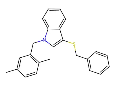 3-(benzylthio)-1-(2,5-dimethylbenzyl)-1H-indole structure