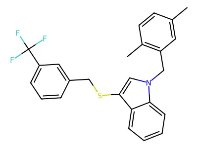1-(2,5-dimethylbenzyl)-3-((3-(trifluoromethyl)benzyl)thio)-1H-indole structure