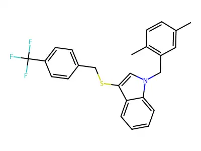 1-(2,5-dimethylbenzyl)-3-((4-(trifluoromethyl)benzyl)thio)-1H-indole structure