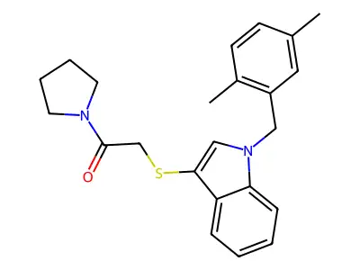 2-((1-(2,5-dimethylbenzyl)-1H-indol-3-yl)thio)-1-(pyrrolidin-1-yl)ethanone structure