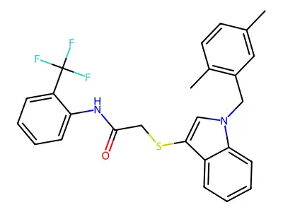 2-((1-(2,5-dimethylbenzyl)-1H-indol-3-yl)thio)-N-(2-(trifluoromethyl)phenyl)acetamide structure