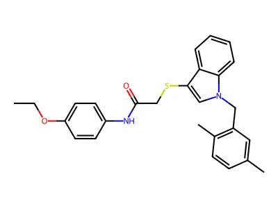 2-[1-[(2,5-dimethylphenyl)methyl]indol-3-yl]sulfanyl-N-(4-ethoxyphenyl)acetamide structure