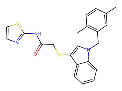 2-((1-(2,5-dimethylbenzyl)-1H-indol-3-yl)thio)-N-(thiazol-2-yl)acetamide structure