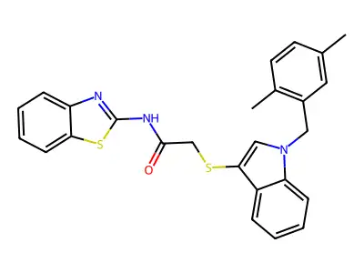 N-(benzo[d]thiazol-2-yl)-2-((1-(2,5-dimethylbenzyl)-1H-indol-3-yl)thio)acetamide structure