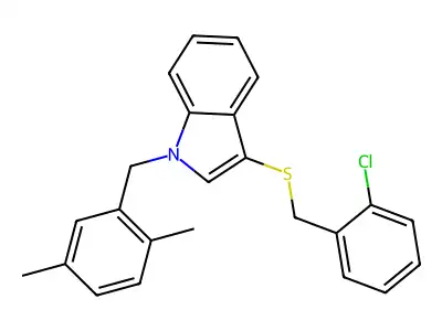 3-((2-chlorobenzyl)thio)-1-(2,5-dimethylbenzyl)-1H-indole structure