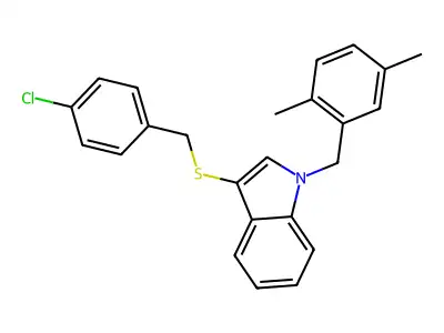 3-((4-chlorobenzyl)thio)-1-(2,5-dimethylbenzyl)-1H-indole structure