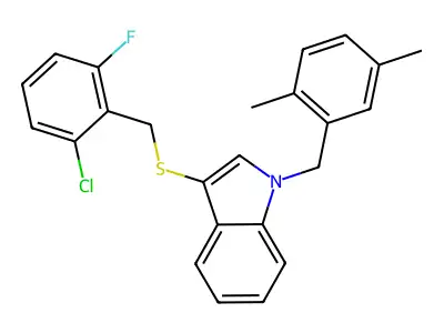 3-((2-chloro-6-fluorobenzyl)thio)-1-(2,5-dimethylbenzyl)-1H-indole structure