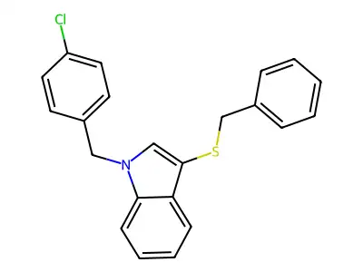 3-(benzylthio)-1-(4-chlorobenzyl)-1H-indole structure