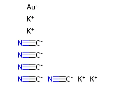 Aurate(4-), pentakis(cyano-kappaC)-, potassium (1:4) structure