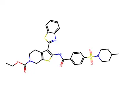 ethyl 3-(benzo[d]thiazol-2-yl)-2-(4-((4-methylpiperidin-1-yl)sulfonyl)benzamido)-4,5-dihydrothieno[2,3-c]pyridine-6(7H)-carboxylate structure