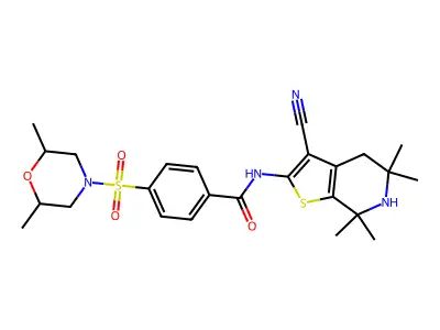N-(3-cyano-5,5,7,7-tetramethyl-4,5,6,7-tetrahydrothieno[2,3-c]pyridin-2-yl)-4-((2,6-dimethylmorpholino)sulfonyl)benzamide structure