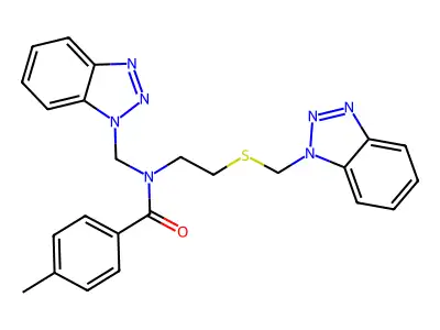 N-(1H-1,2,3-Benzotriazol-1-ylmethyl)-N-{2-[(1H-1,2,3-benzotriazol-1-ylmethyl)sulfanyl]ethyl}-4-methylbenzamide structure