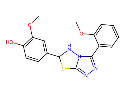 2-methoxy-4-[3-(2-methoxyphenyl)-5,6-dihydro-[1,2,4]triazolo[3,4-b][1,3,4]thiadiazol-6-yl]phenol structure