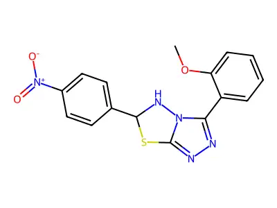 3-(2-methoxyphenyl)-6-(4-nitrophenyl)-5,6-dihydro-[1,2,4]triazolo[3,4-b][1,3,4]thiadiazole structure