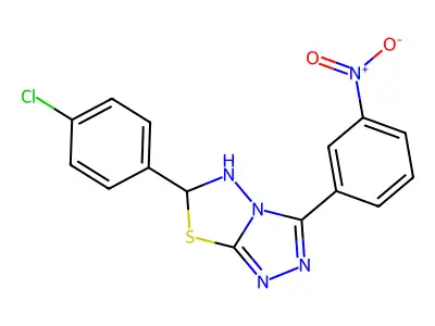 6-(4-chlorophenyl)-3-(3-nitrophenyl)-5,6-dihydro-[1,2,4]triazolo[3,4-b][1,3,4]thiadiazole structure