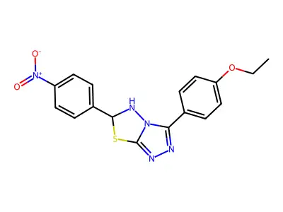3-(4-ethoxyphenyl)-6-(4-nitrophenyl)-5,6-dihydro-[1,2,4]triazolo[3,4-b][1,3,4]thiadiazole structure