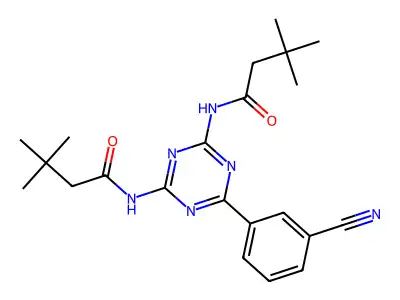N-[4-(3-cyanophenyl)-6-(3,3-dimethylbutanoylamino)-1,3,5-triazin-2-yl]-3,3-dimethylbutanamide structure