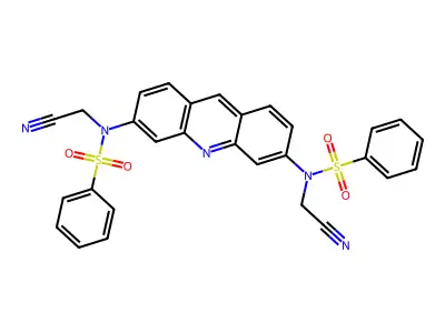 N-[6-[benzenesulfonyl(cyanomethyl)amino]acridin-3-yl]-N-(cyanomethyl)benzenesulfonamide structure