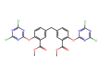 methyl 2-[(4,6-dichloro-1,3,5-triazin-2-yl)oxy]-5-[[4-[(4,6-dichloro-1,3,5-triazin-2-yl)oxy]-3-methoxycarbonylphenyl]methyl]benzoate structure