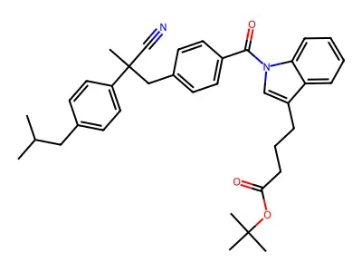 tert-butyl 4-[1-[4-[2-cyano-2-[4-(2-methylpropyl)phenyl]propyl]benzoyl]indol-3-yl]butanoate structure