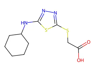 {[5-(Cyclohexylamino)-1,3,4-thiadiazol-2-yl]thio}acetic acid structure