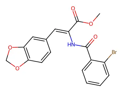 Methyl 3-(2H-1,3-benzodioxol-5-yl)-2-(2-bromobenzamido)prop-2-enoate structure
