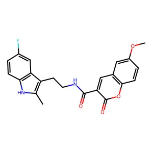 N-[2-(5-fluoro-2-methyl-1H-indol-3-yl)ethyl]-6-methoxy-2-oxo-2H-chromene-3-carboxamide structure