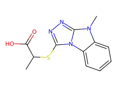 Propanoic acid, 2-[(9-methyl-9H-1,2,4-triazolo[4,3-a]benzimidazol-3-yl)thio]- structure
