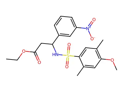Ethyl 3-(4-methoxy-2,5-dimethylbenzenesulfonamido)-3-(3-nitrophenyl)propanoate structure