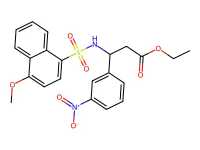 Ethyl 3-(4-methoxynaphthalene-1-sulfonamido)-3-(3-nitrophenyl)propanoate structure